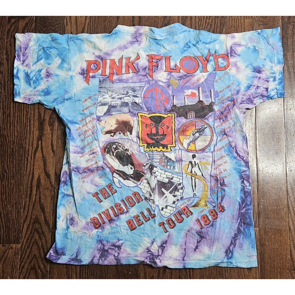 Vintage 1994 Pink Floyd The Division Bell Tour Tie Dye Band Tee Shirt Sz XL - Picture 2 of 14